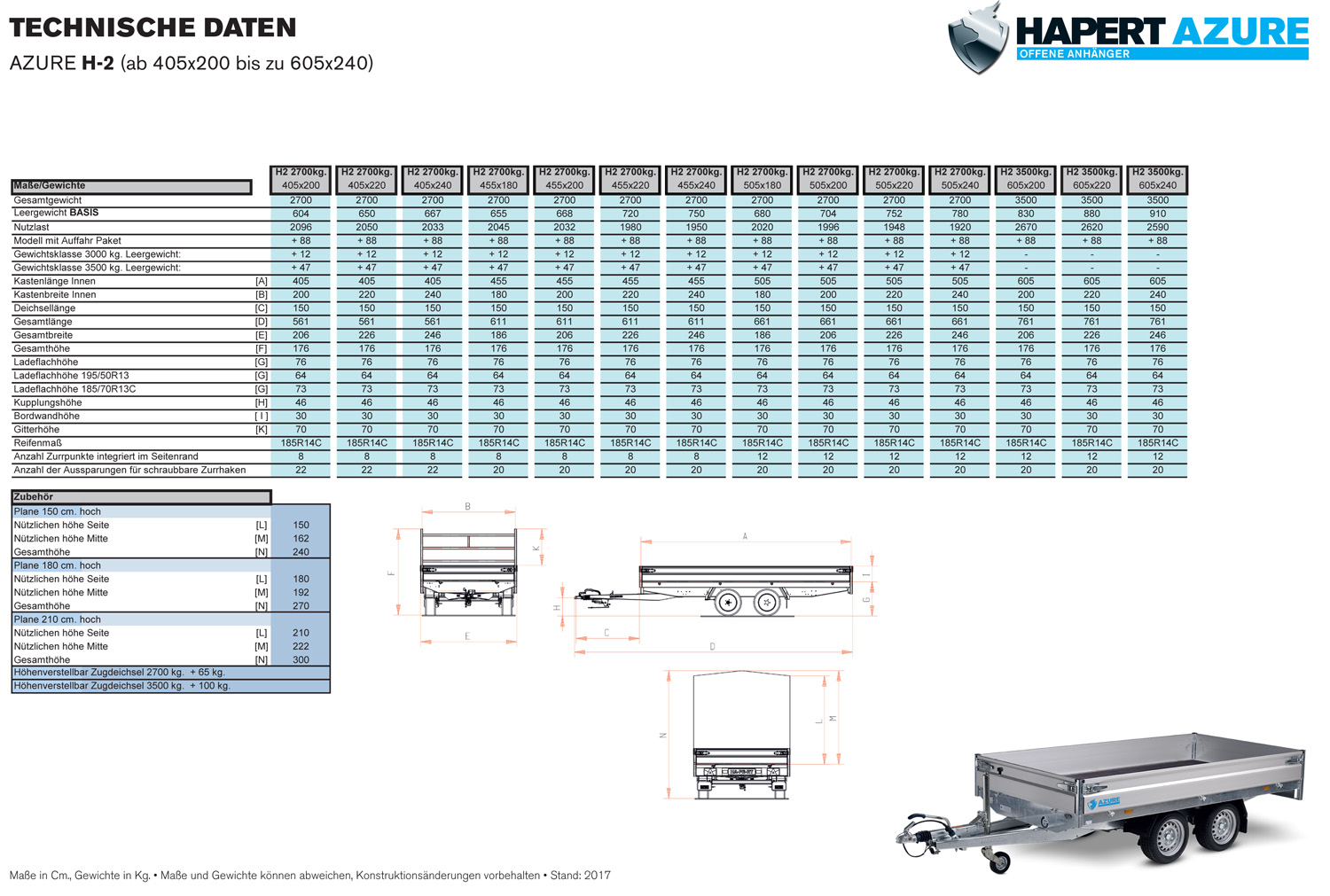 Hapert Azure H-2 – 3500 – 5050 x 2000 Parabelfederung – Niedriges Fahrwerk
